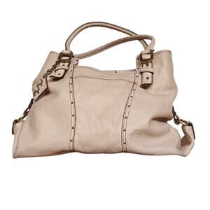 Maxx New York Leather Tote Bag Beige Pebbled Shoulder Satchel Brass Hardware